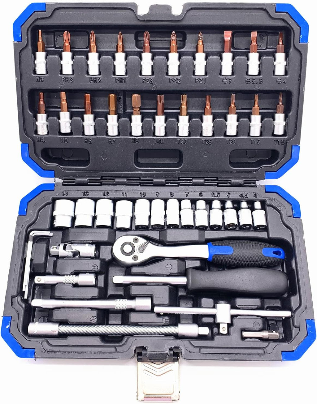 Гедоре комплект 46 части 1/4" Chrome Vanadium с тресщотка и битове