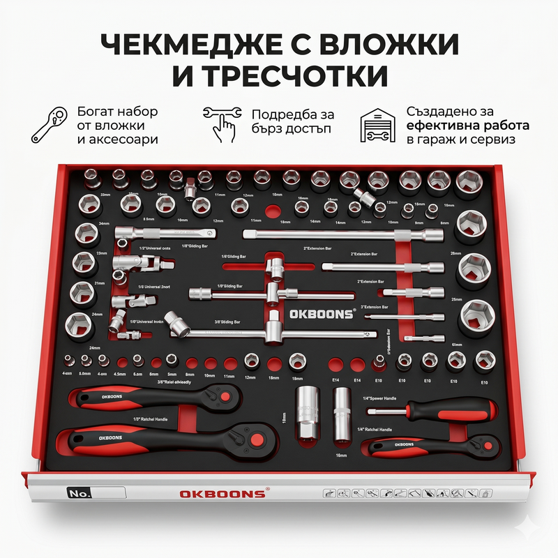 Шкаф с инструменти OKBOONS – 193 части 7 чекмеджета