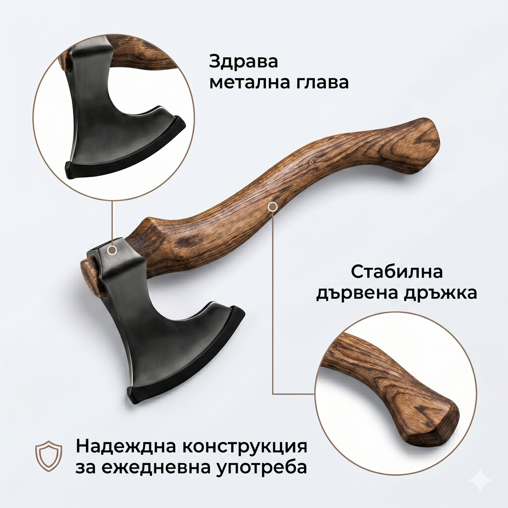 Компактна брадва с дървена дръжка