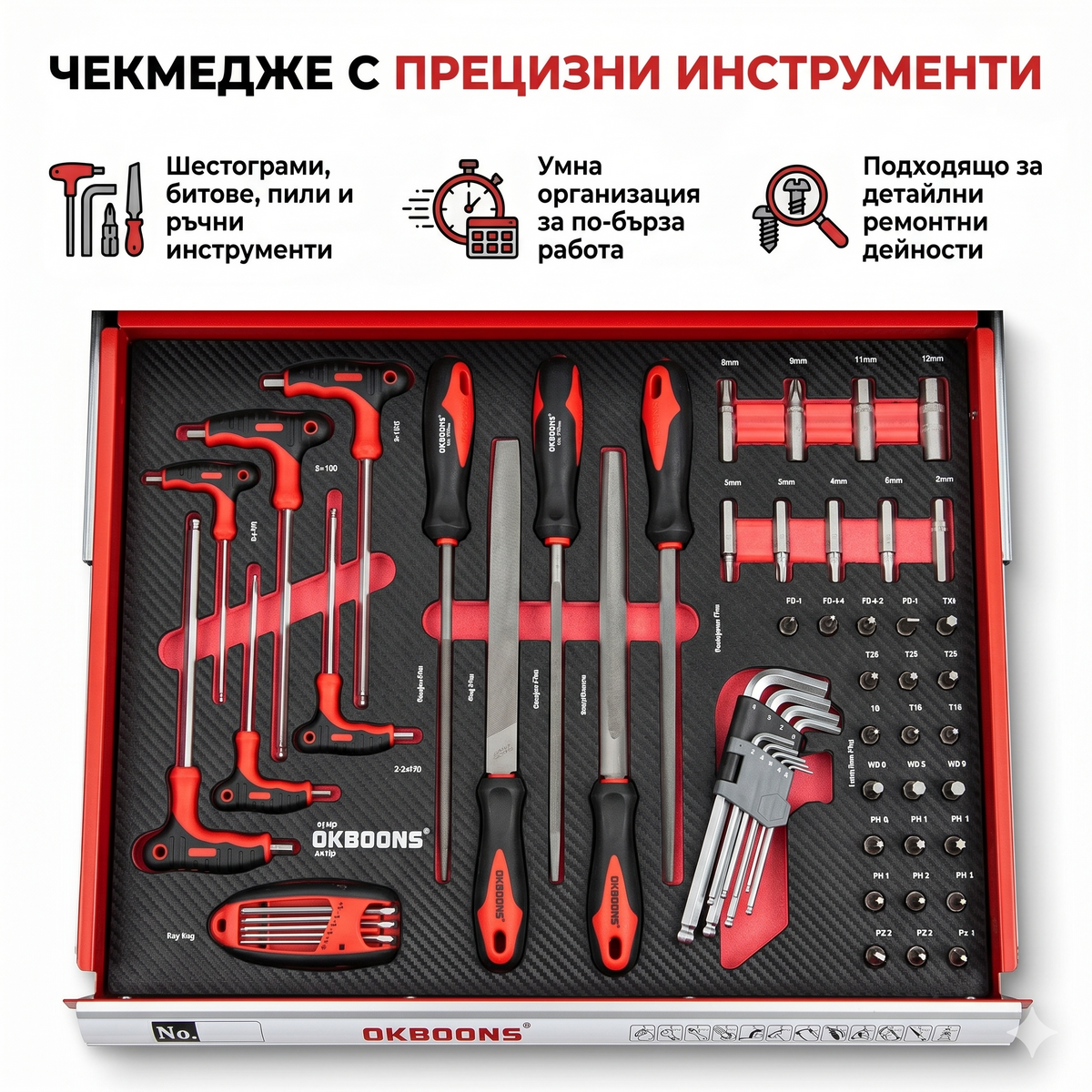 Шкаф с инструменти OKBOONS – 193 части 7 чекмеджета