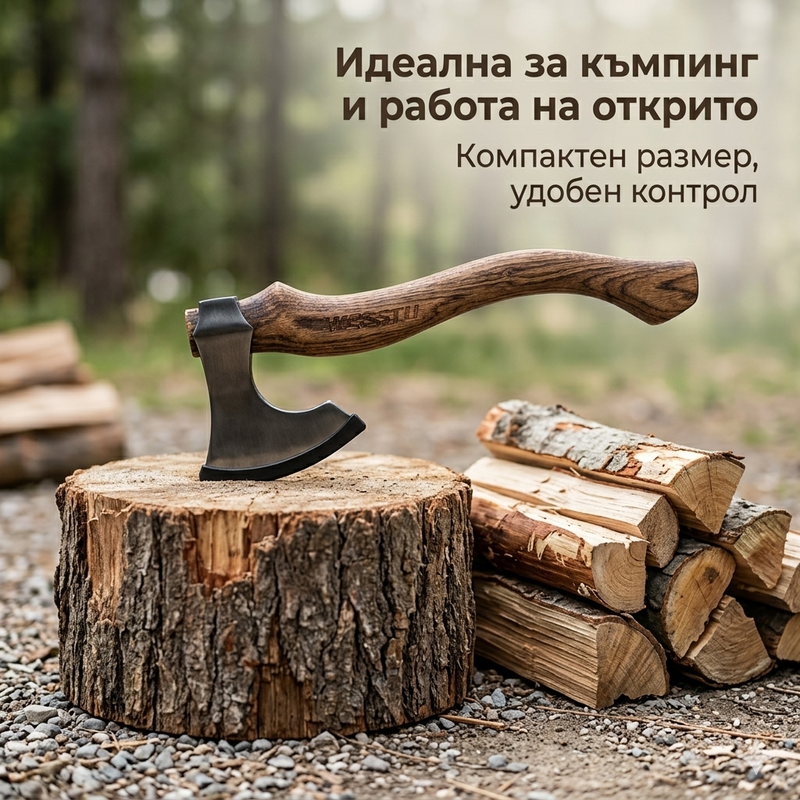 Компактна брадва с дървена дръжка