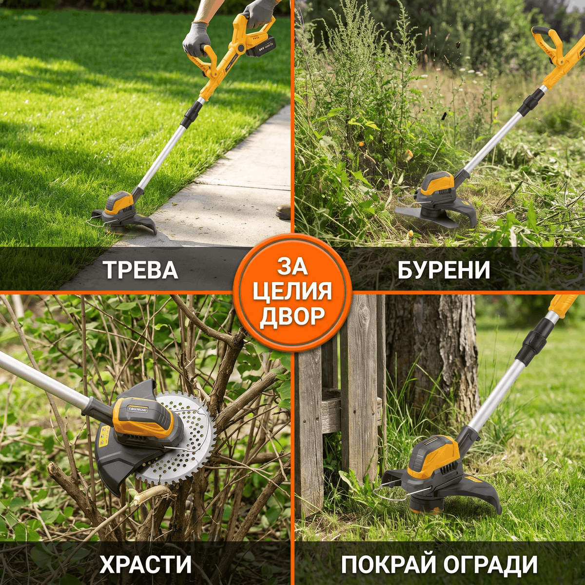 Акумулаторен Тример WERSTIL 24V — 3 Ножа, Телескопичен, с 2 Батерии