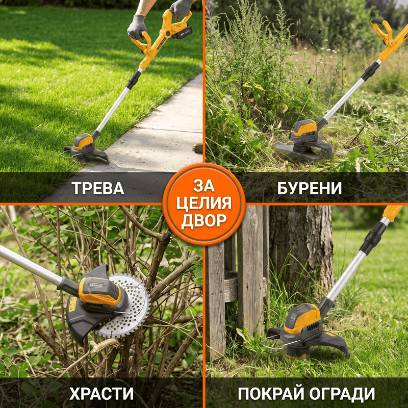 Акумулаторен Тример WERSTIL 24V — 3 Ножа, Телескопичен, с 2 Батерии