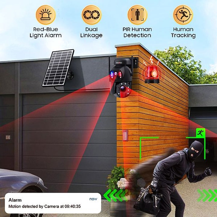 Соларна камера 6MP с 2 обектива, 4G SIM, RGB сирена, 8 LED, IP66